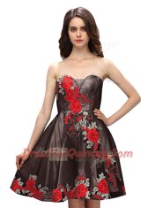 Multi-color A-line Embroidery Prom Evening Gown Zipper Silk Like Satin Sleeveless Knee Length