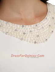 Dazzling Scoop Printed White Sleeveless Mini Length Beading and Pattern Zipper Evening Dress