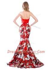 High Quality Mermaid Halter Top With Train Multi-color Prom Evening Gown Printed Brush Train Sleeveless Lace and Pattern