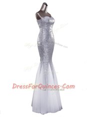 Glittering Mermaid Floor Length Fuchsia Dress for Prom Sequined Sleeveless Sequins