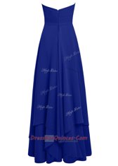 Sweetheart Sleeveless Prom Evening Gown Floor Length Ruffles Royal Blue Chiffon
