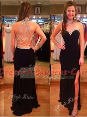 Mermaid Backless Prom Dresses Green for Prom and Party with Beading Sweep Train