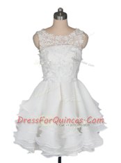 Organza Scoop Sleeveless Zipper Appliques and Ruching Prom Evening Gown in White