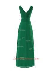 Green V-neck Neckline Beading and Ruching Prom Dress Sleeveless Zipper