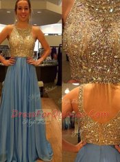 Sumptuous Scoop Blue Zipper Prom Party Dress Sequins Sleeveless With Brush Train