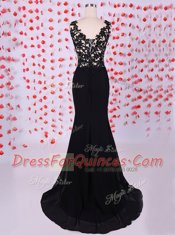 Mermaid Scoop Black Sleeveless Appliques Zipper Prom Party Dress