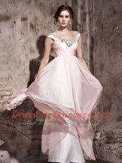 Scoop Baby Pink Sleeveless Chiffon Backless Prom Gown for Prom and Party