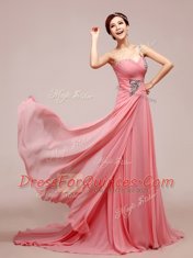 Super Chiffon Sleeveless Floor Length Prom Evening Gown and Beading and Ruching