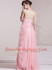 Ruching Homecoming Dress Baby Pink Side Zipper Sleeveless Floor Length
