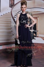 Scoop Sleeveless Lace Up Prom Dress Black Chiffon