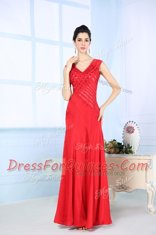Pretty Sleeveless Side Zipper Floor Length Beading Prom Party Dress
