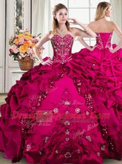 Custom Design Fuchsia Lace Up Vestidos de Quinceanera Beading and Embroidery and Pick Ups Sleeveless Floor Length