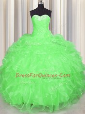Organza Sweetheart Sleeveless Lace Up Beading and Ruffles Quinceanera Gowns in