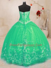 Turquoise Ball Gowns Beading and Embroidery Sweet 16 Dress Lace Up Tulle Sleeveless Floor Length