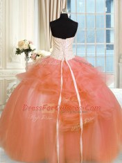 Elegant Orange Strapless Lace Up Pick Ups and Hand Made Flower Quinceanera Dresses Sleeveless