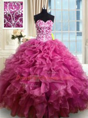 Classical Organza Sleeveless Floor Length Quinceanera Gowns and Beading and Ruffles