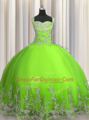 Elegant Sleeveless Lace Up Floor Length Beading and Appliques Quince Ball Gowns