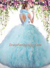 Fine Floor Length Ball Gowns Sleeveless Baby Blue Quinceanera Gowns Backless