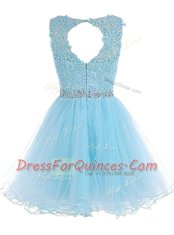 Baby Blue Scoop Zipper Beading and Lace Dress for Prom Sleeveless