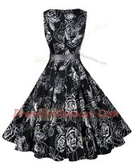 Clearance Black Sleeveless Sashes ribbons and Pattern Knee Length Prom Dresses