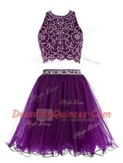Superior Purple Clasp Handle Scoop Beading Prom Evening Gown Chiffon Sleeveless