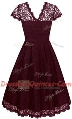 Scalloped Short Sleeves Lace Zipper Prom Gown