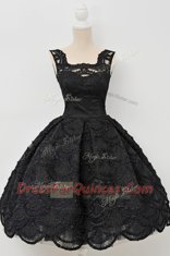 Pretty Black Square Neckline Lace Prom Party Dress Sleeveless Zipper