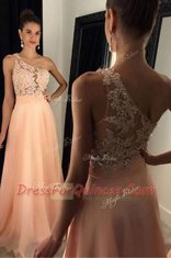 New Arrival One Shoulder Chiffon Sleeveless Evening Dress Sweep Train and Beading and Lace