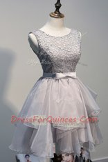 Scoop Sleeveless Lace Up Knee Length Beading Prom Dress