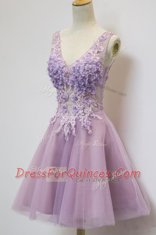 Sumptuous Lavender Homecoming Dress Prom and Party and For with Appliques V-neck Sleeveless Zipper