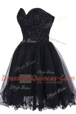 Edgy Tulle Sweetheart Sleeveless Criss Cross Sequins in Black
