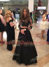 Hot Selling Scoop Lace Prom Dress Black Zipper Long Sleeves Floor Length
