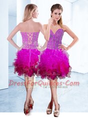 Sweetheart Sleeveless Lace Up Prom Dress Fuchsia Organza
