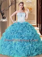 Colorful Floor Length Aqua Blue Sweet 16 Dress Strapless Sleeveless Lace Up