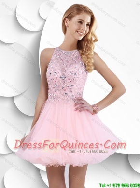 Fashionable High Neck Open Back Prom Dresses with Beading