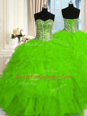 Top Selling Sweetheart Sleeveless Organza Quinceanera Dress Beading and Ruffles Lace Up