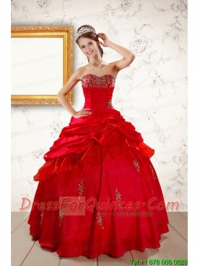 2015 Beautiful Beading Sweetheart Red Quinceanera Dresses