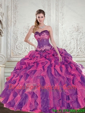 2015 Best Multi Color Quinceanera Dresses with Beading and Ruffles