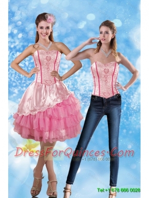 Detachable 2015 Sweetheart Embroidery Prom Dress in Rose Pink