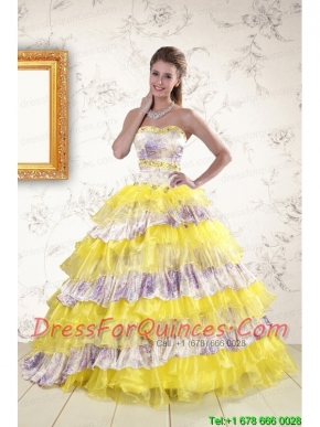 2015 Printed and Ruffles Multi Color Quinceanera Dresses
