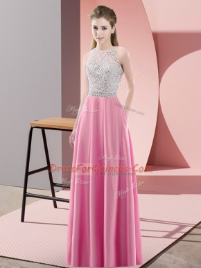 Delicate Rose Pink Sleeveless Satin Backless Prom Gown for Prom and Party