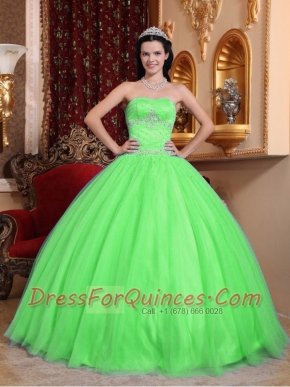 Green Ball Gown Sweetheart 15th Birthday Dresses Tulle and Taffeta Beading