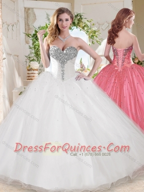 Elegant Ball Gown Sweetheart Beaded Organza 15th Birthday Dresses in White