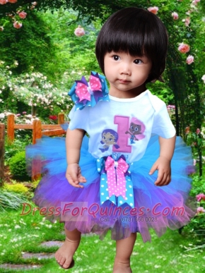Cute Multi-color Tulle Scoop Bowknot Little Girl Dress for 2014