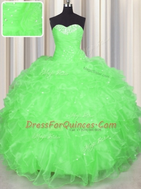 Organza Sweetheart Sleeveless Lace Up Beading and Ruffles Quinceanera Gowns in