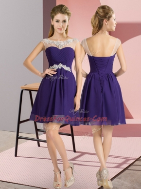 Stylish Bateau Cap Sleeves Lace Up Damas Dress Purple Chiffon