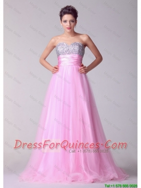 Pretty Princess Sweetheart Rose Pink Prom Dresses with Brush Train