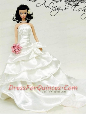 Elegant Wedding Dress For Barbie Doll With Ruffled Layers and Brush Train