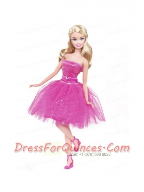 Lovely Princess Beading Sequin Hot Pink Gown For Barbie Doll