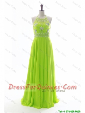 Pretty  Brand New Halter Top Spring Green Long Prom Dresses with Beading